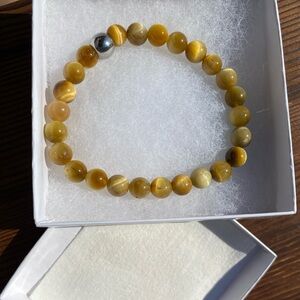 New Natural Stone Tiger Eye 8mm Bracelet sz 8 for man or woman.